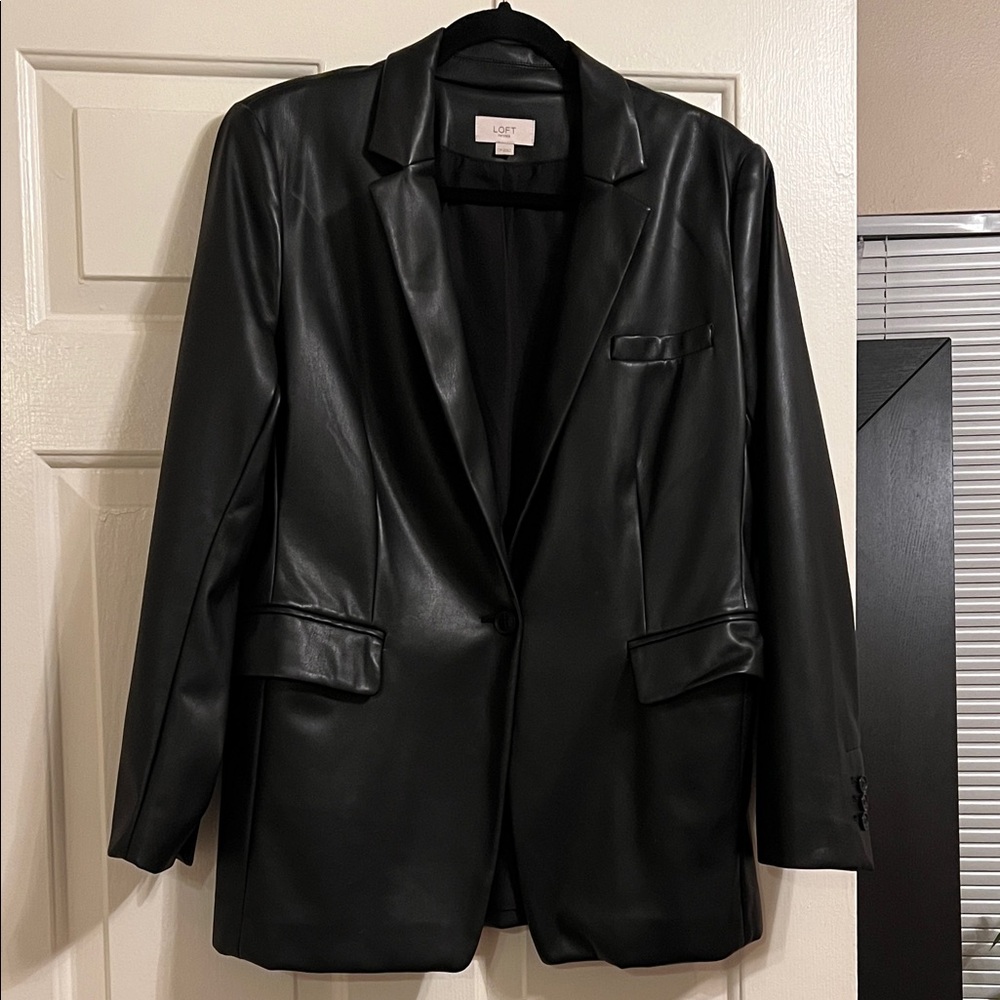 LOFT Women's Sleek Black Faux Leather Blazer
